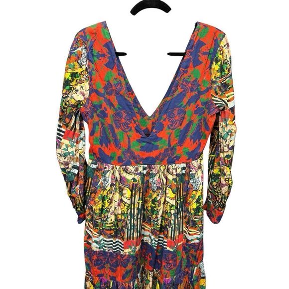 Anthropologie Roopa Pemmaraju Maxi Dress Medium Boho Floral Patchwork V neck - Picture 8 of 13